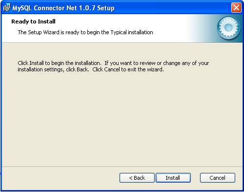 Connector/NET Windows Installer -
Confirming installation
